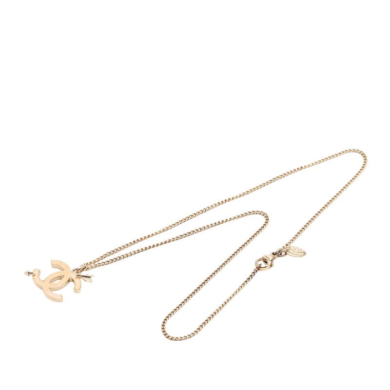 Chanel CC Logo Arrow Motif Necklace Gold Beige Plated
