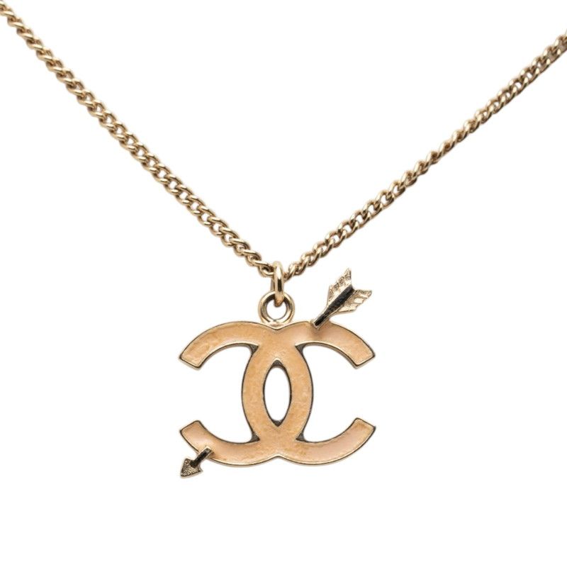 Chanel CC Logo Arrow Motif Necklace Gold Beige Plated — view 2