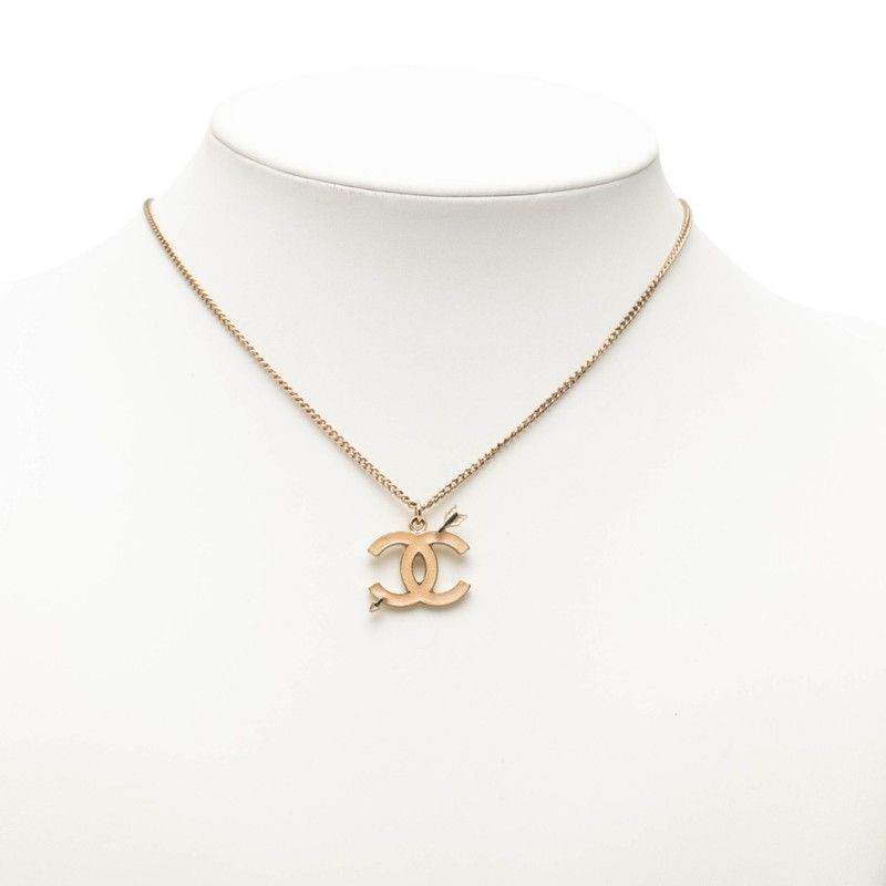 Chanel CC Logo Arrow Motif Necklace Gold Beige Plated — view 6