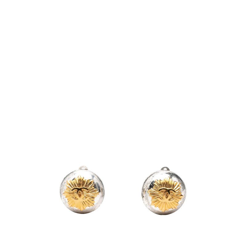 Chanel CC Logo Earrings Silver Gold Metal Plated