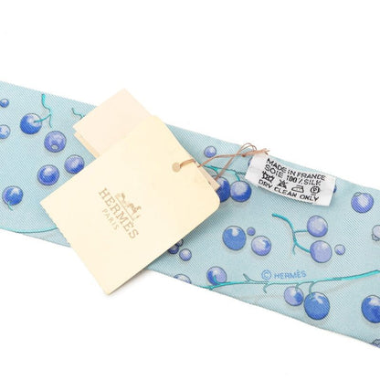 Hermes Red Berries Berry Scarf Blue Silk — view 3