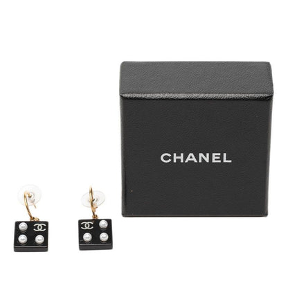 Chanel CC Logo Earrings Gold Black Plated Faux Pearl Plastic — view 4