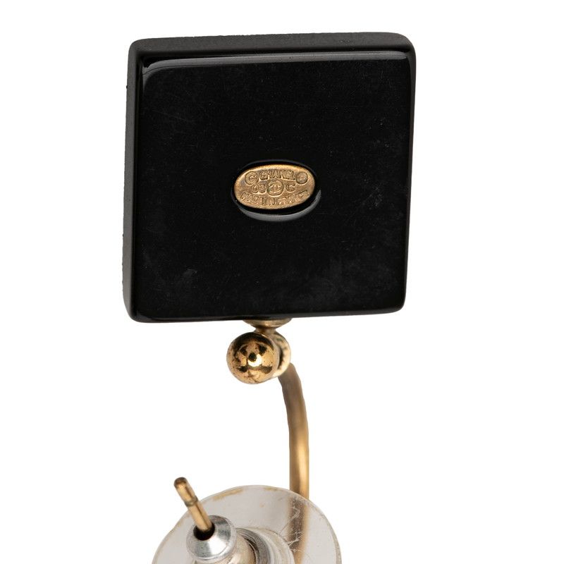 Chanel CC Logo Earrings Gold Black Plated Faux Pearl Plastic — view 3