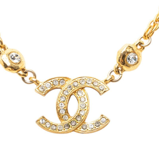 Chanel CC Logo Chain Pendant Gold Plated Rhinestone