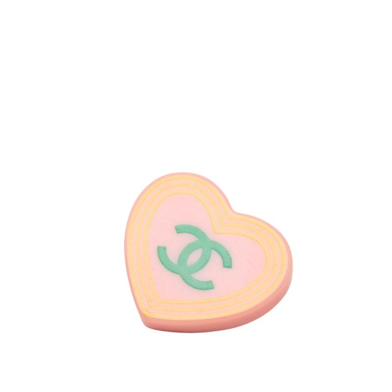 Chanel CC Logo Heart Motif Pin Brooch 04 Pink Plastic Metal