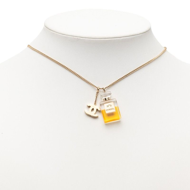 Chanel CC Logo Perfume Bottle Chain Pendant 04 Gold Plastic Plated — view 6