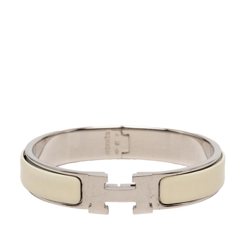 Hermes Click PM Enamel Bracelet Bangle Silver White Metal