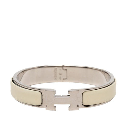 Hermes Click PM Enamel Bracelet Bangle Silver White Metal