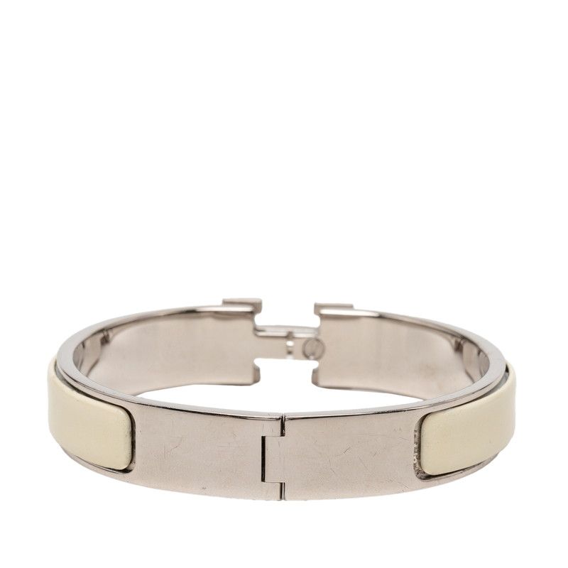 Hermes Click PM Enamel Bracelet Bangle Silver White Metal — view 3