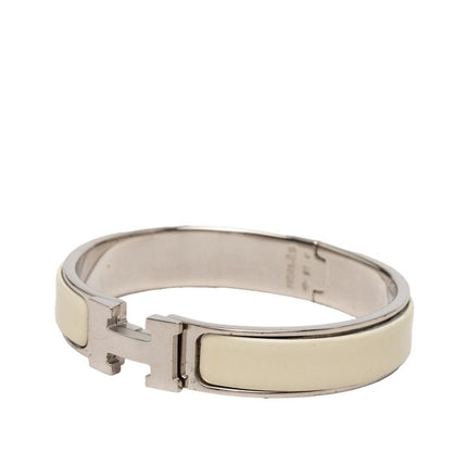 Hermes Click PM Enamel Bracelet Bangle Silver White Metal — view 2