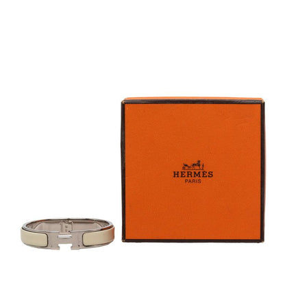 Hermes Click PM Enamel Bracelet Bangle Silver White Metal — view 6