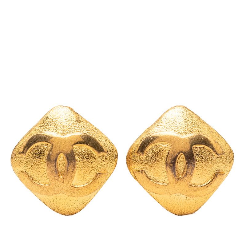 Chanel CC Logo Vintage Square Earrings Gold Plated
