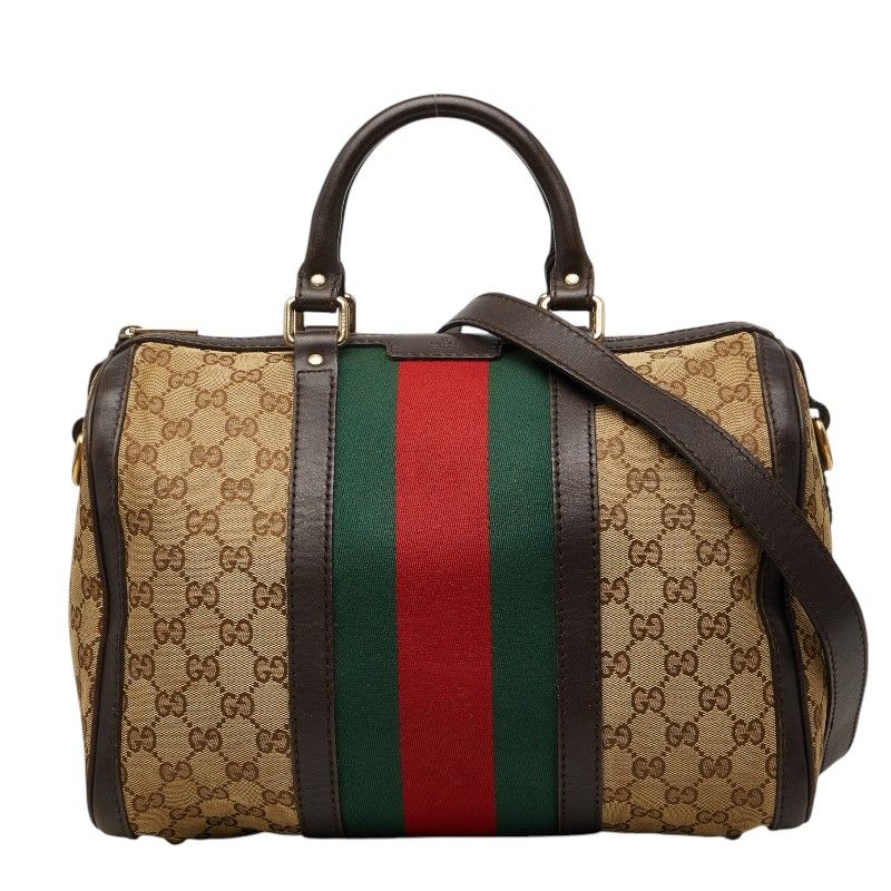 Gucci GG Canvas Sherry Line Mini Boston Bag 2-Way Beige Multicolor