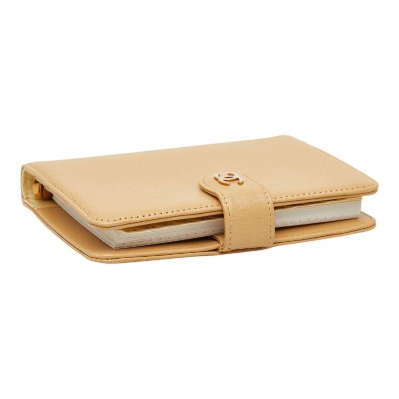 Chanel CC Logo Agenda Notebook Cover Beige Leather — view 4