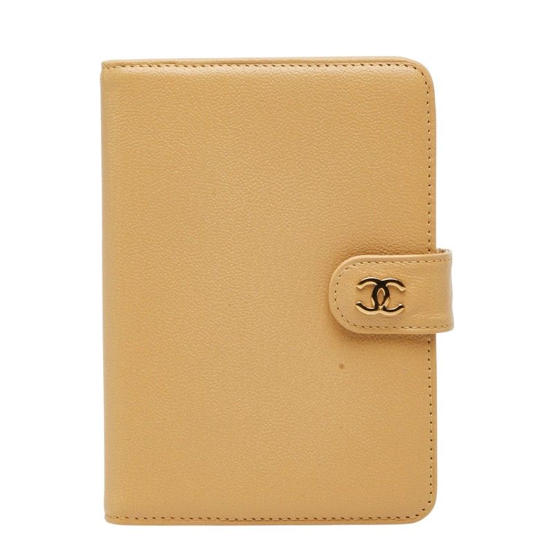 Chanel CC Logo Agenda Notebook Cover Beige Leather