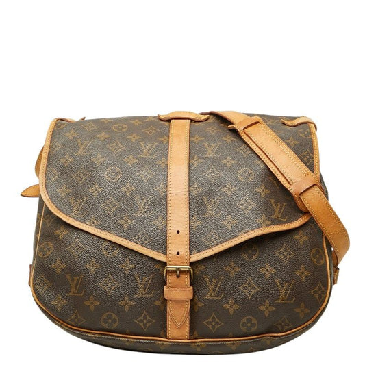 Louis Vuitton Monogram Saumur 35 Crossbody Shoulder Bag Brown Leather