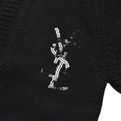 Saint Laurent Paris Cardigan Sequin Black — view 7