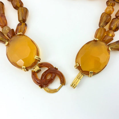 Chanel CC Logo Color Stone Necklace Gold Plated Brown — view 3