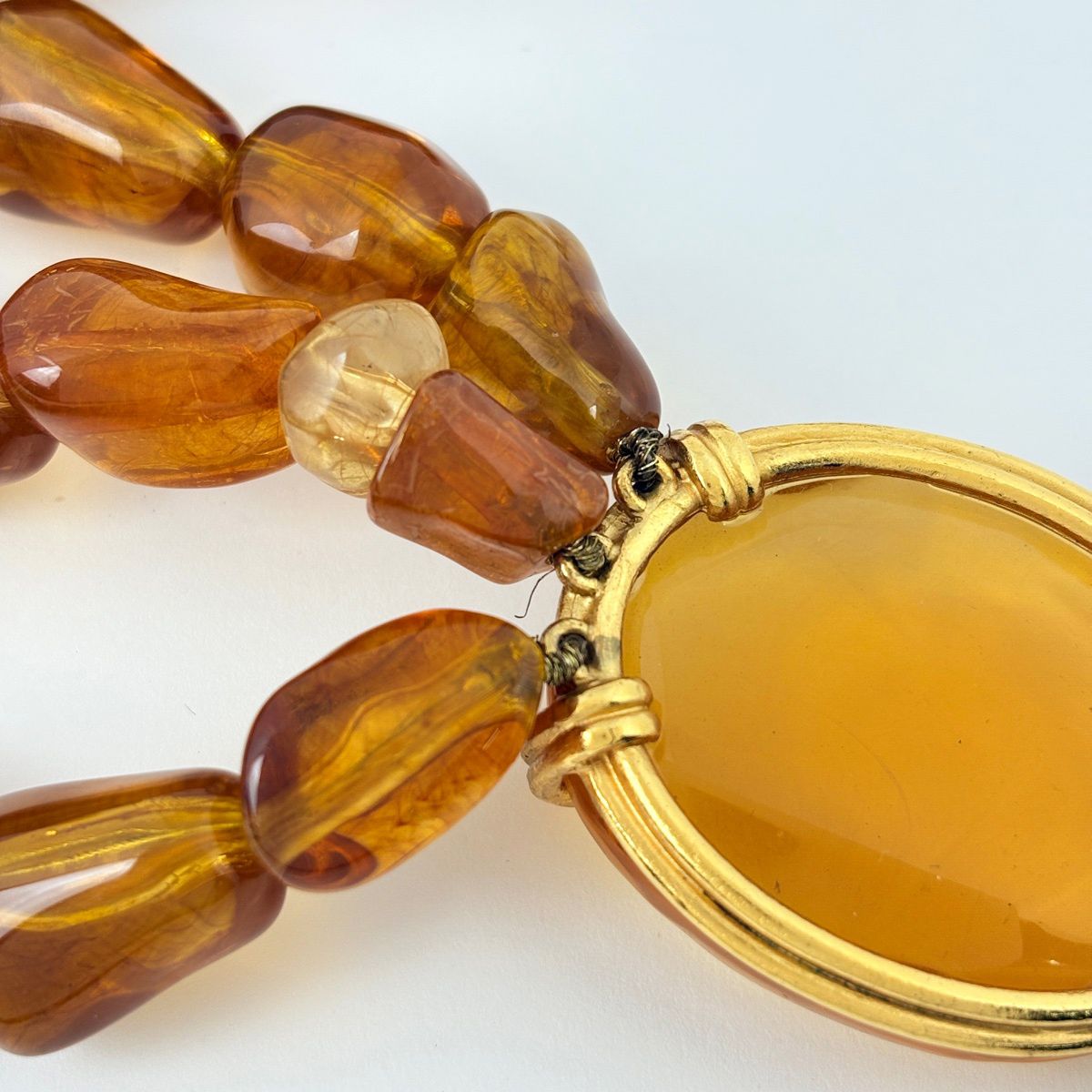 Chanel CC Logo Color Stone Necklace Gold Plated Brown — view 5