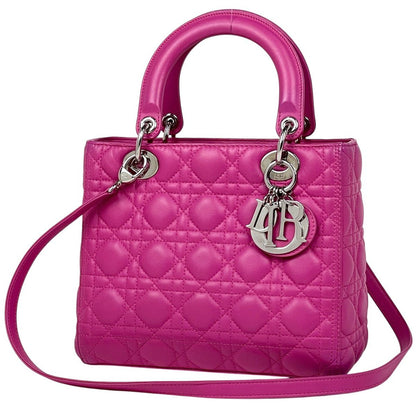 Dior 2-Way Handbag Leather Pink
