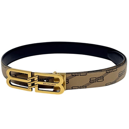 Balenciaga Logo Slim Belt Reversible Leather Beige