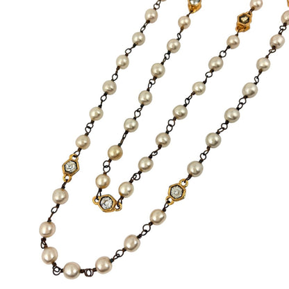 Chanel Faux Pearl Necklace Bijou Long Gold Plated