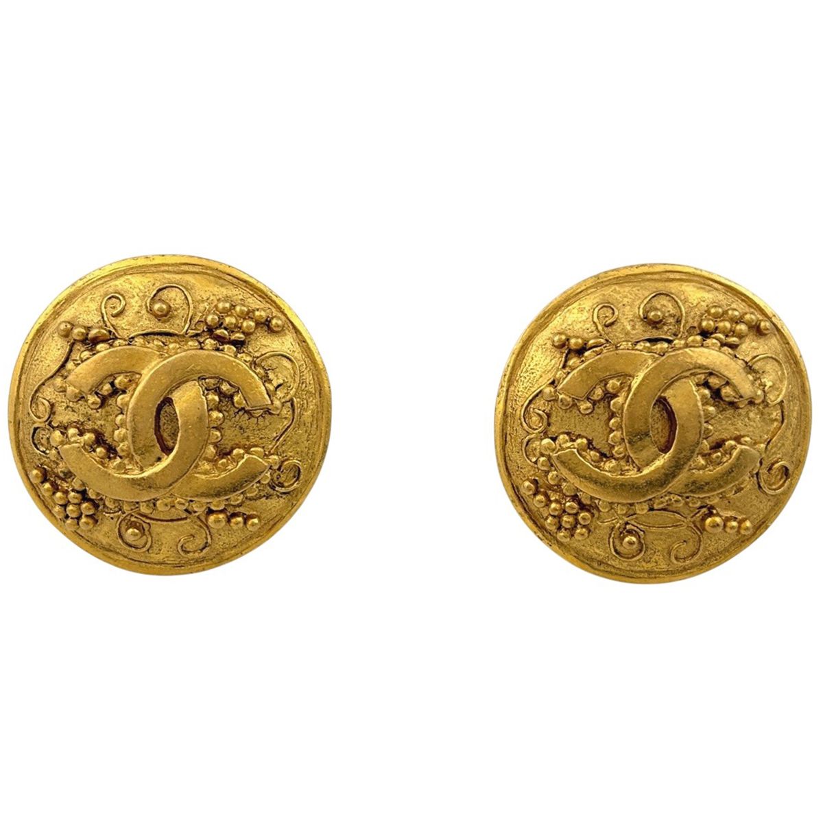 Chanel CC Logo Round Earrings Gold Plated