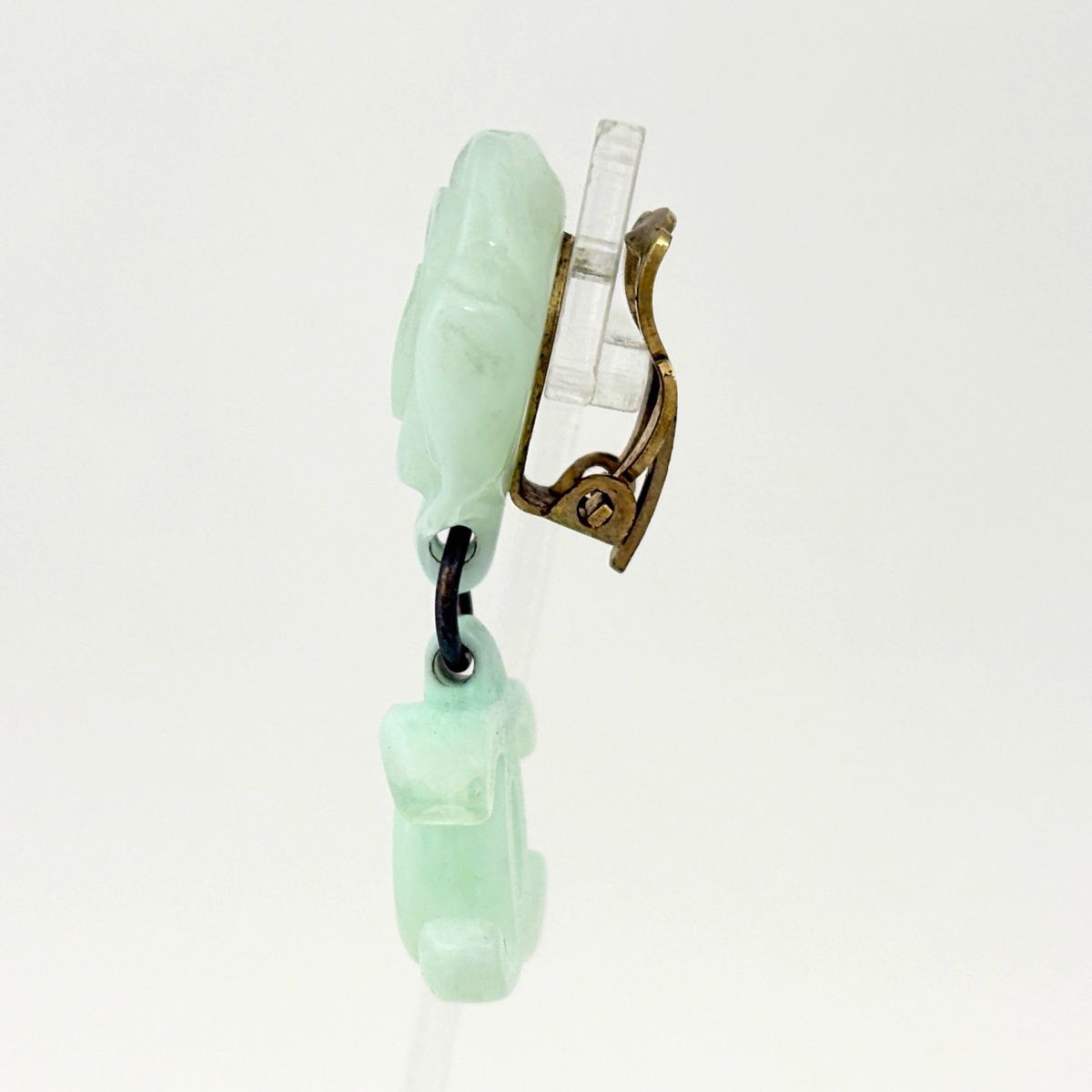 Chanel CC Logo Earrings Swing Camellia Plastic Gold Light Green — view 2