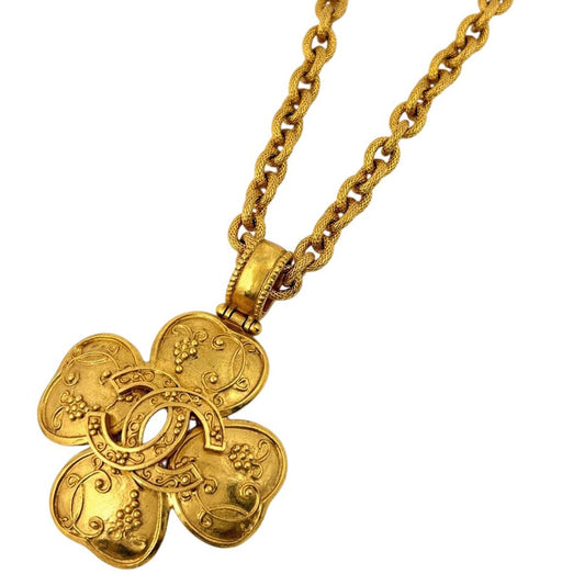 Chanel CC Logo Necklace Clover Gold Plated