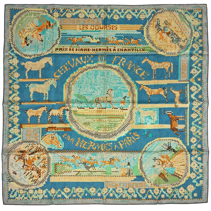 Hermes Carre 90 Super Silk Quest Scarf Blue Multicolor
