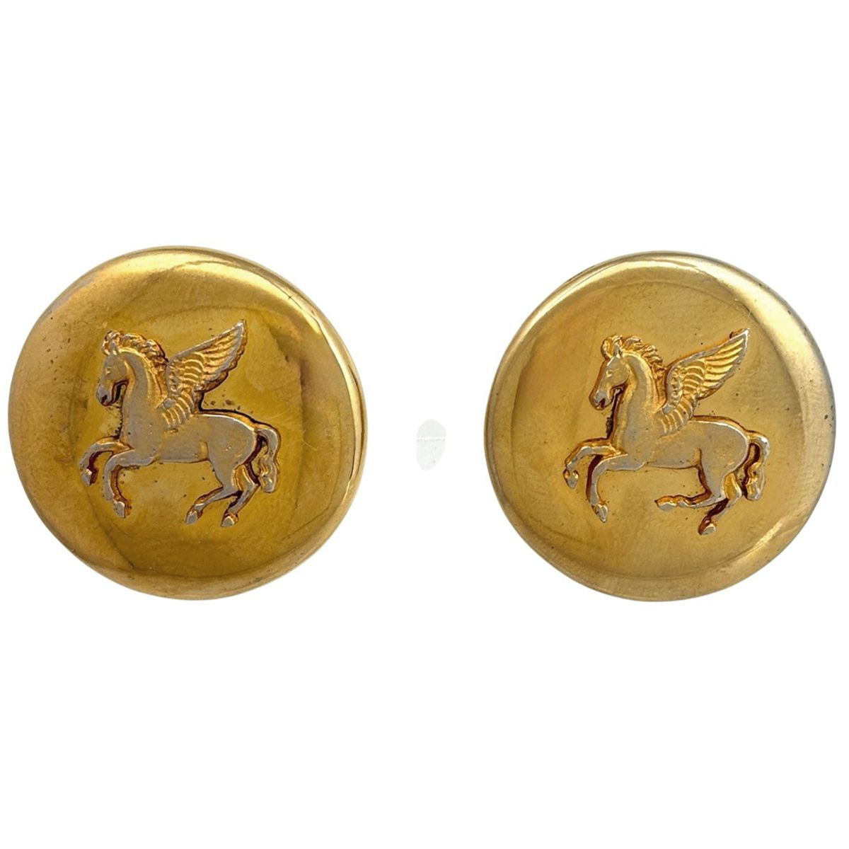 Hermes Logo Round Earrings Pegasus Gold Plated