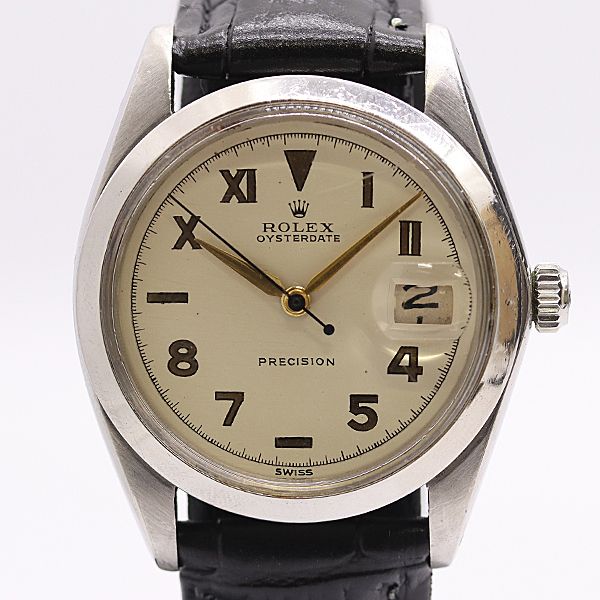 Rolex Oyster Date Precision Hand Wound Ivory Dial Watch