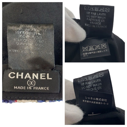 Chanel CC Logo Multicolor Blue White Red Tweed Cap — view 8
