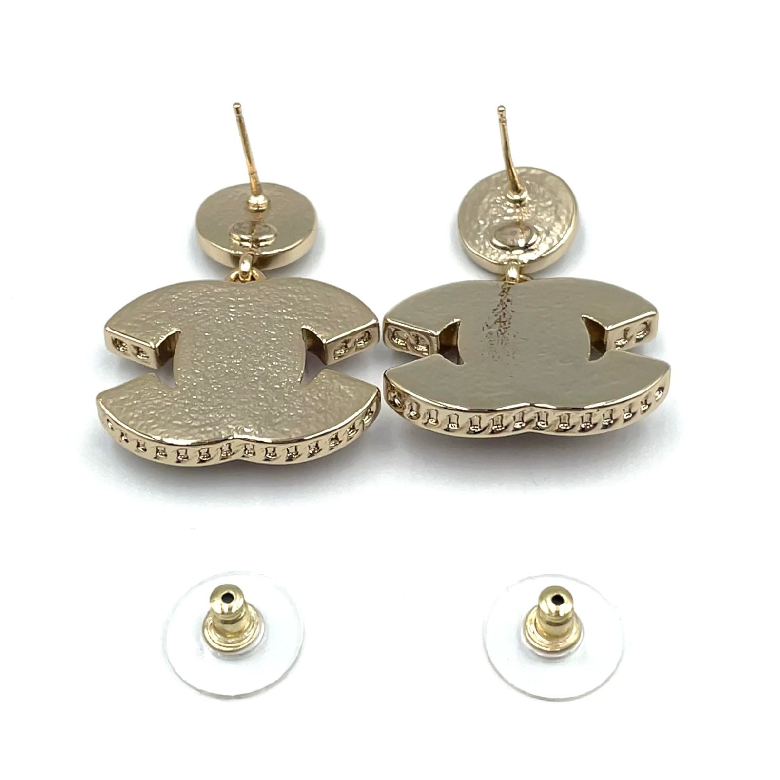 Chanel CC Logo Swing Metal Resin Gold Pink Earrings — view 5