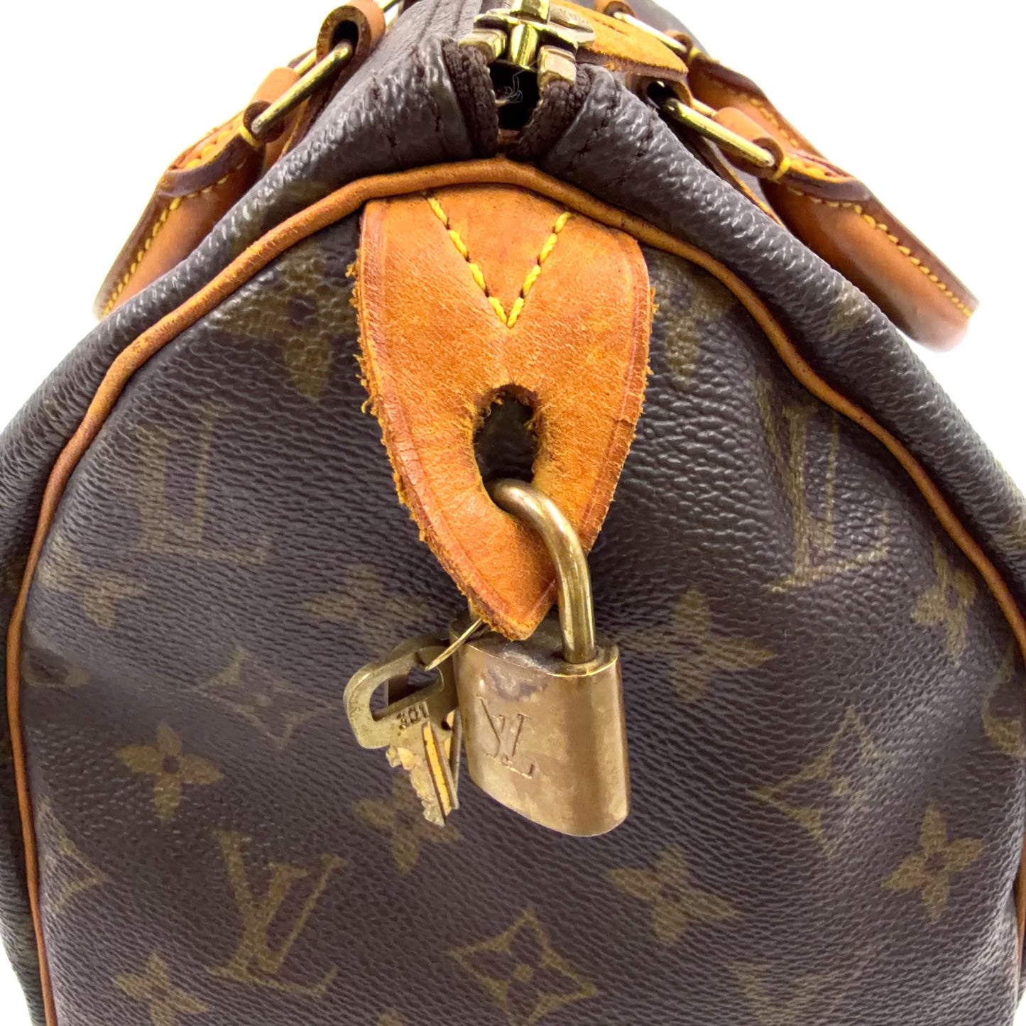 Louis Vuitton Speedy 30 Monogram Leather Brown Light Handbag Gold — view 9