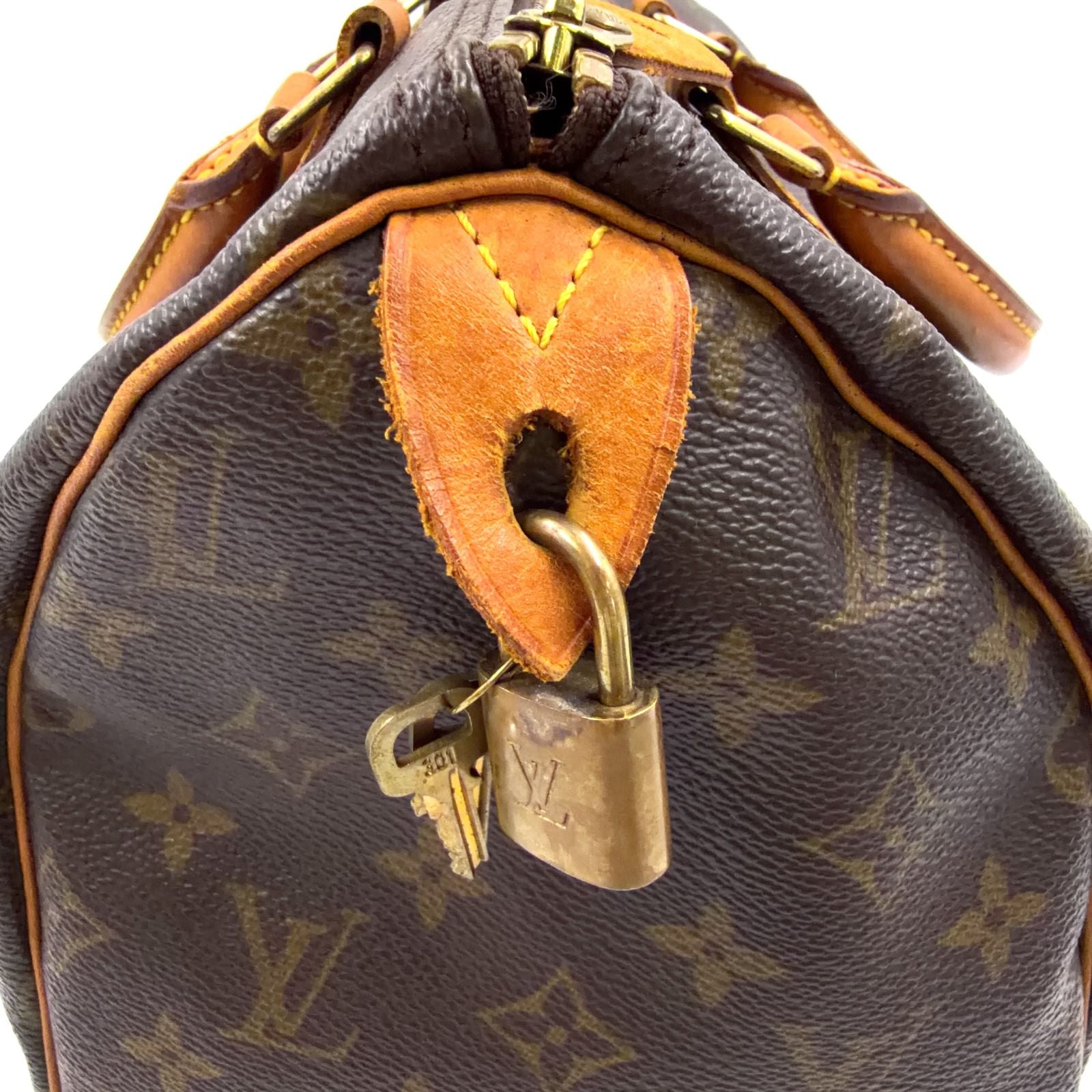 Louis Vuitton Speedy 30 Monogram Leather Brown Light Handbag Gold — view 9