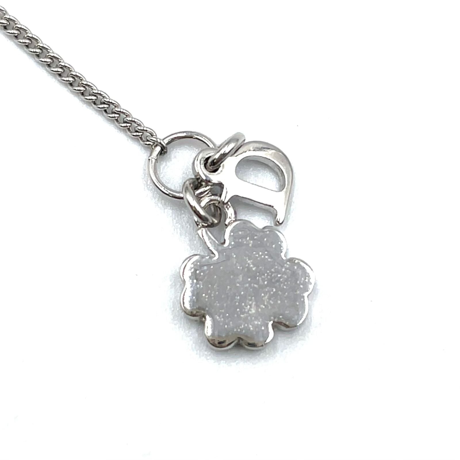 Dior D Logo Triple Strand Heart Double Chain Metal Color Stone Clear Silver — view 5