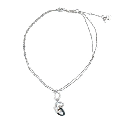 Dior D Logo Triple Strand Heart Double Chain Metal Color Stone Clear Silver — view 3