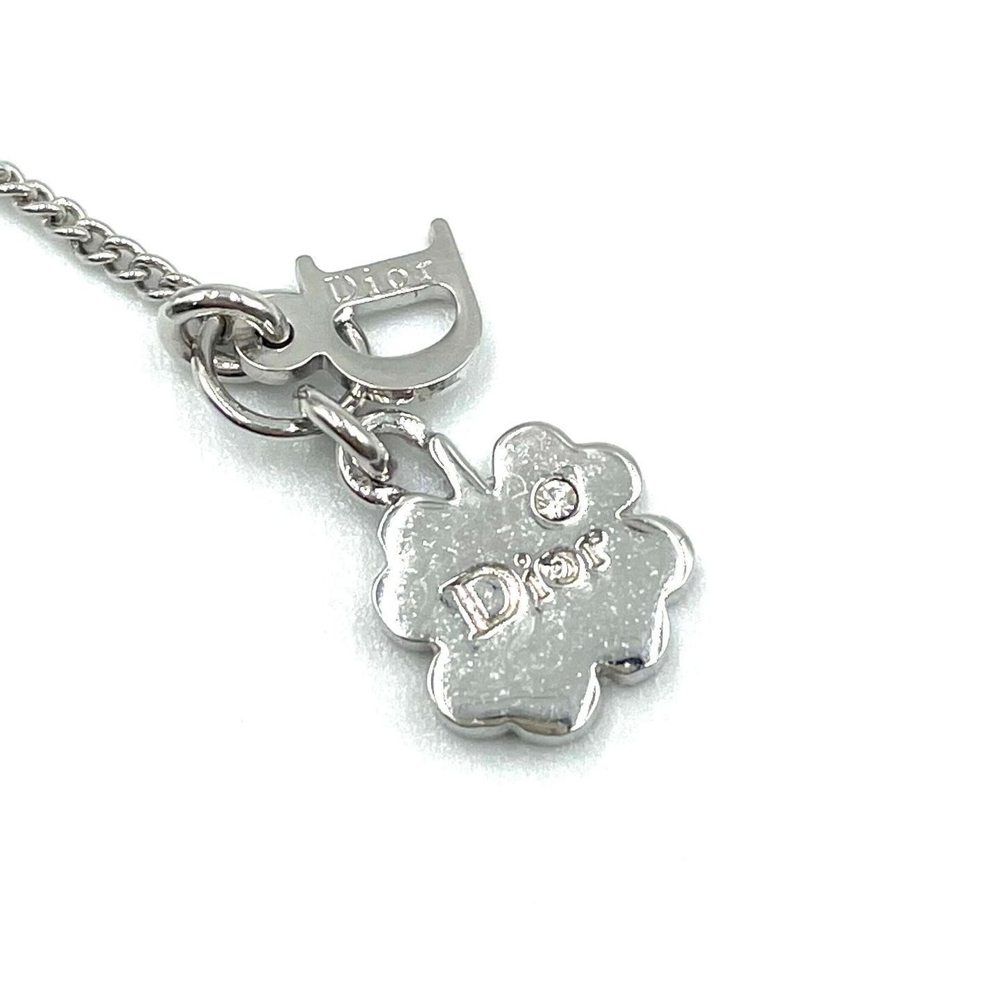 Dior D Logo Triple Strand Heart Double Chain Metal Color Stone Clear Silver — view 4