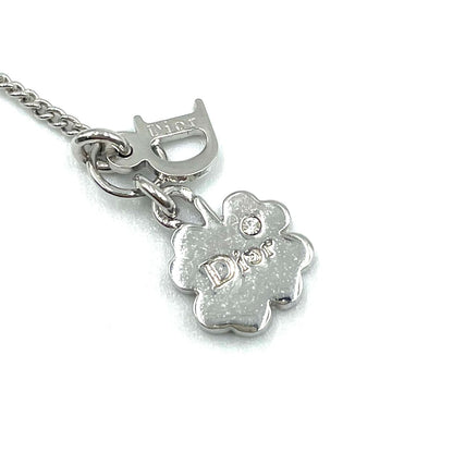 Dior D Logo Triple Strand Heart Double Chain Metal Color Stone Clear Silver — view 4