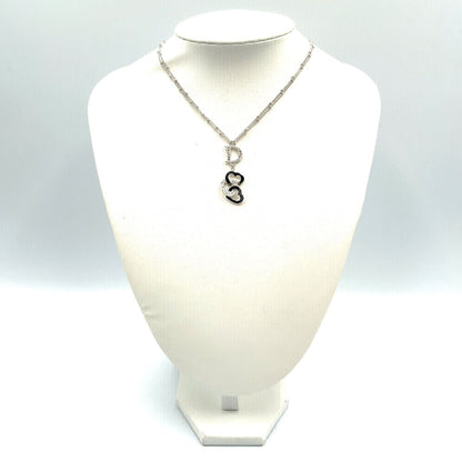 Dior D Logo Triple Strand Heart Double Chain Metal Color Stone Clear Silver — view 9