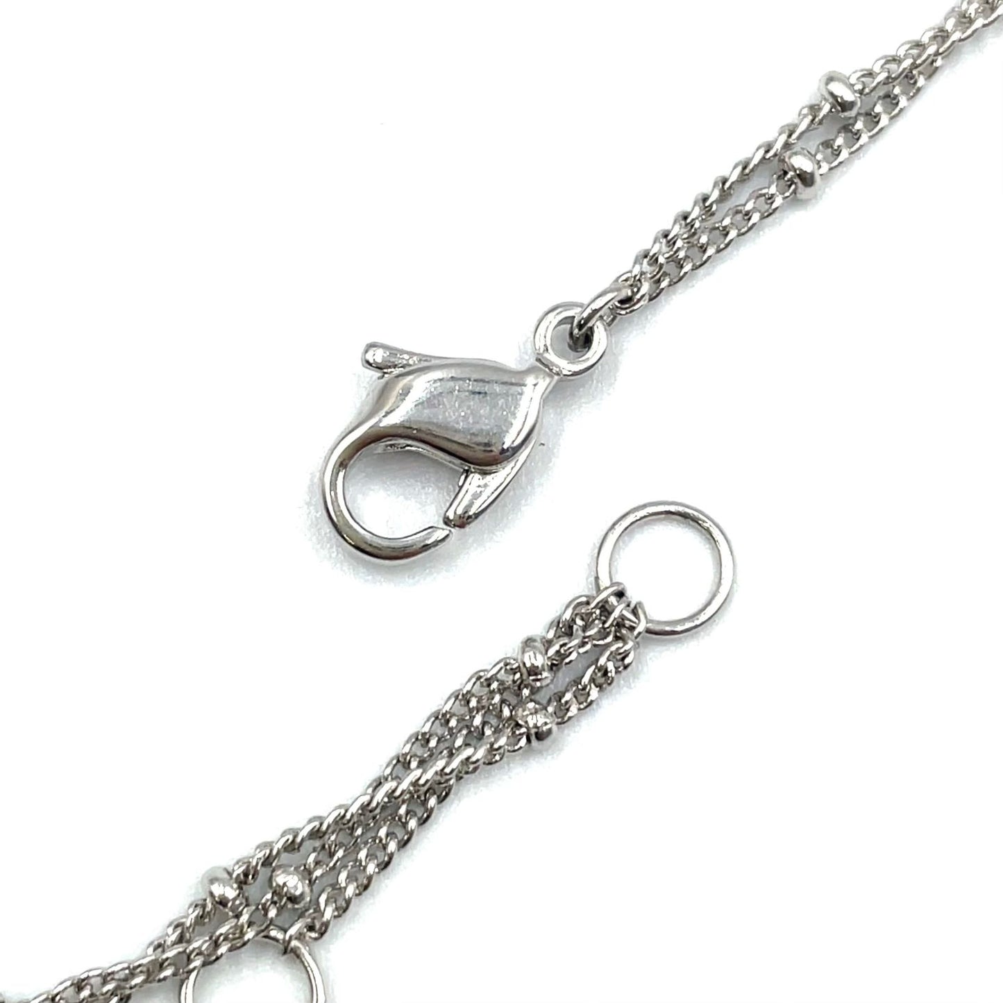 Dior D Logo Triple Strand Heart Double Chain Metal Color Stone Clear Silver — view 8