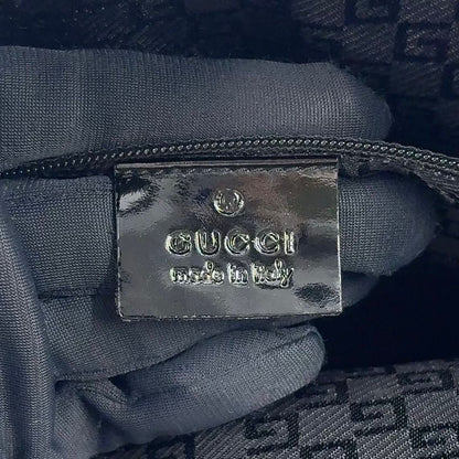 Gucci GG Canvas Enamel Leather Log Plate Black Beige Handbag Silver — view 4