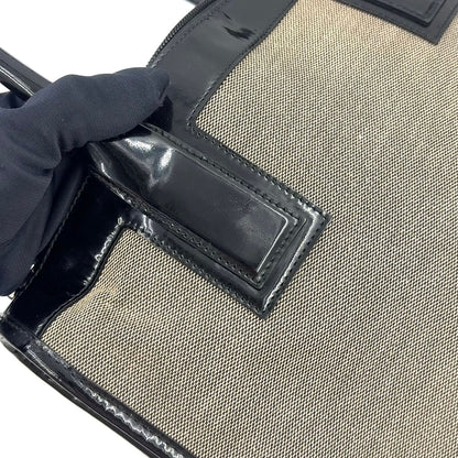 Gucci GG Canvas Enamel Leather Log Plate Black Beige Handbag Silver — view 9