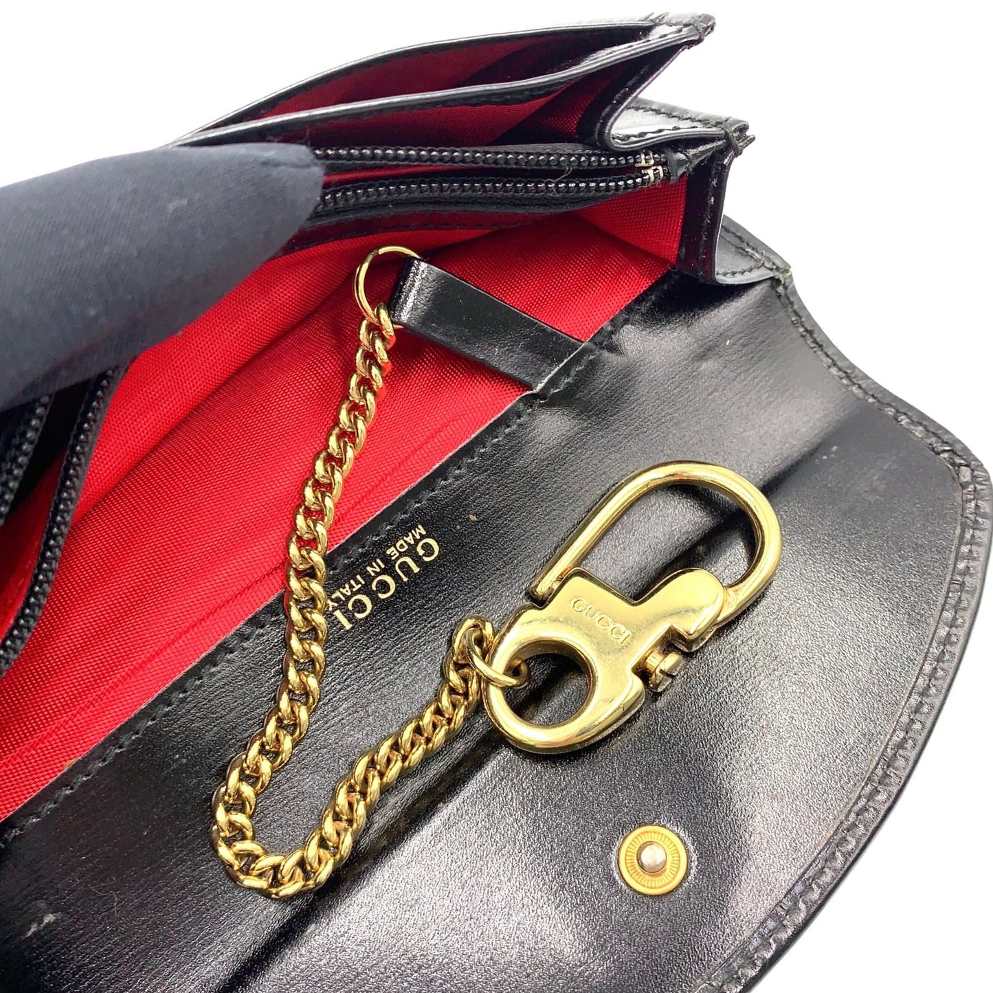 Gucci Logo Leather Black Coin Case Gold — view 5