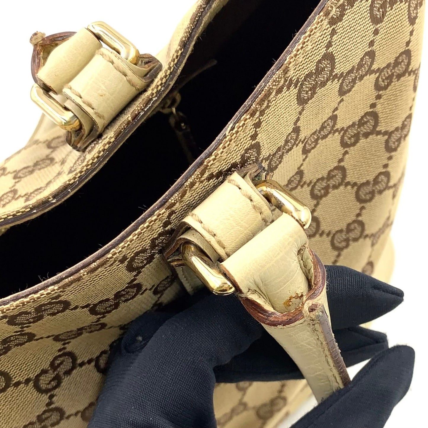 Gucci Hasla Bit Leather Canvas Beige Tote Gold — view 8