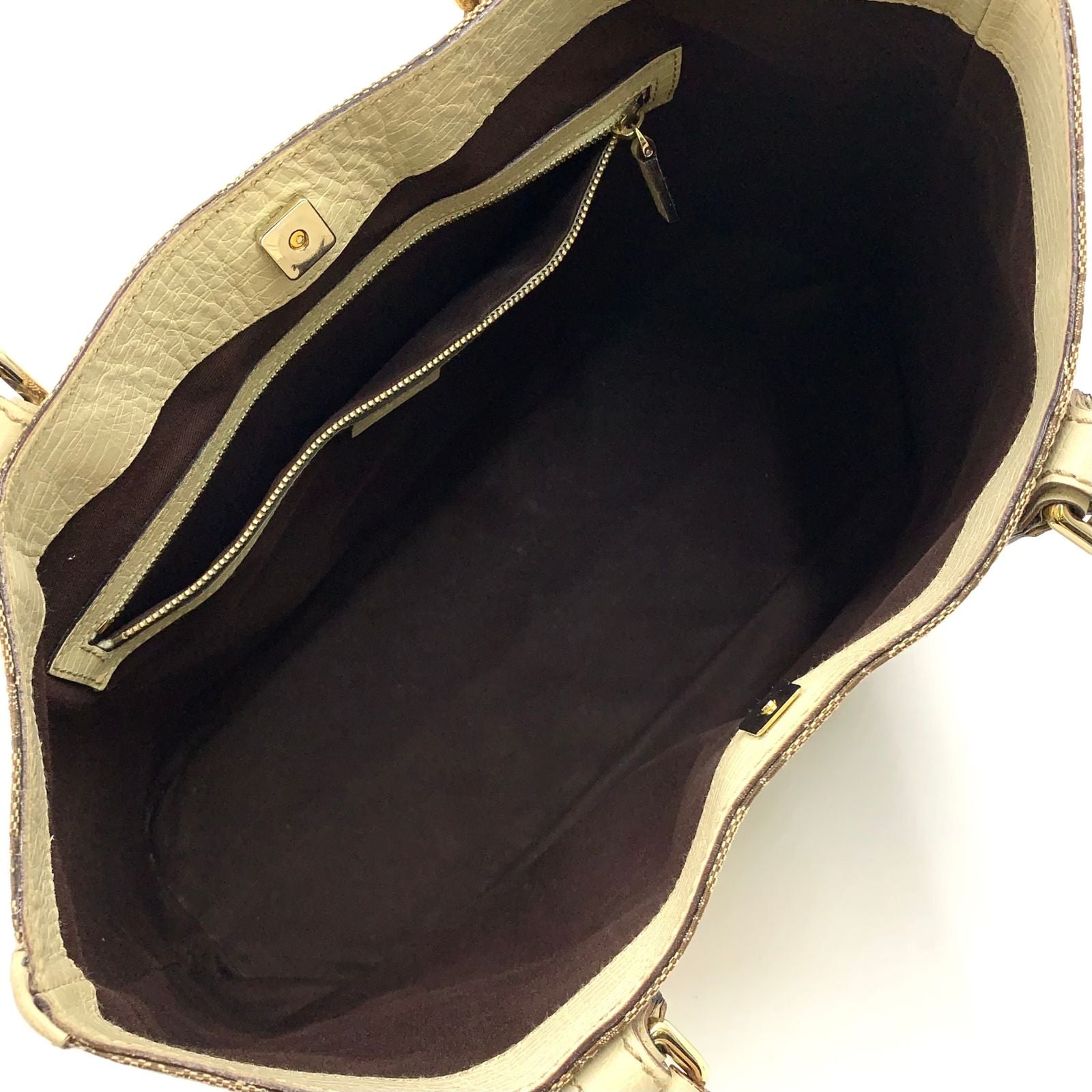 Gucci Hasla Bit Leather Canvas Beige Tote Gold — view 3