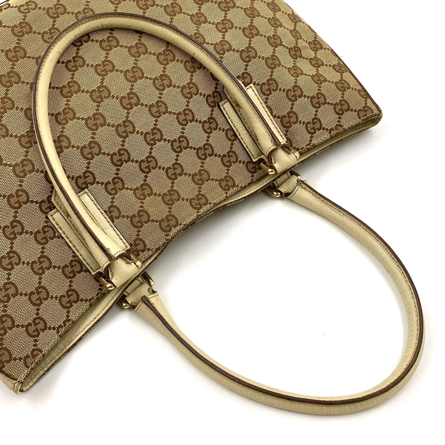 Gucci Hasla Bit Leather Canvas Beige Tote Gold — view 7