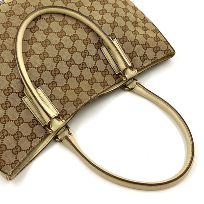 Gucci Hasla Bit Leather Canvas Beige Tote Gold — view 7