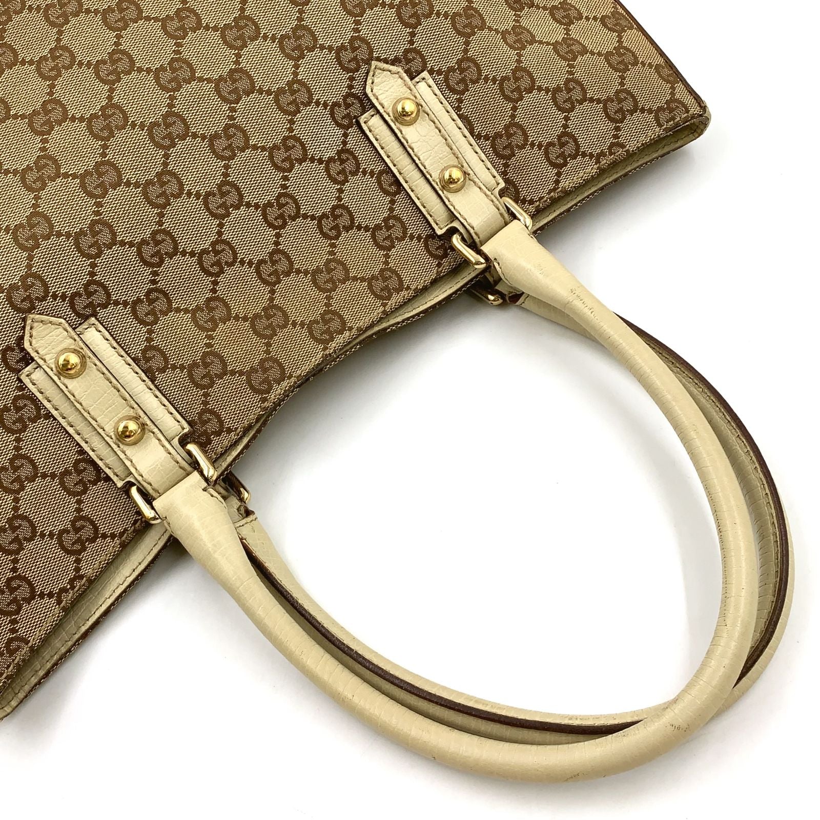 Gucci Hasla Bit Leather Canvas Beige Tote Gold — view 6